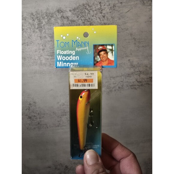 Mann's Other - RARE VINTAGE TOM MANN "FLOATING WOODEN MINNOW" 4" NEW IN ORIGINAL PACKAGE